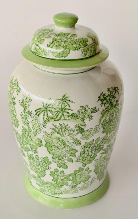 Large Lime Green Floral Ginger Jar
